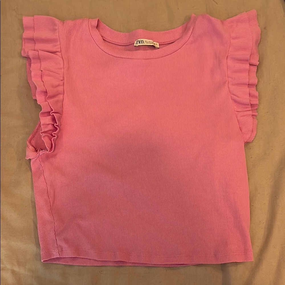 Zara Pink Short Sleeve Tee with Ruffle Details